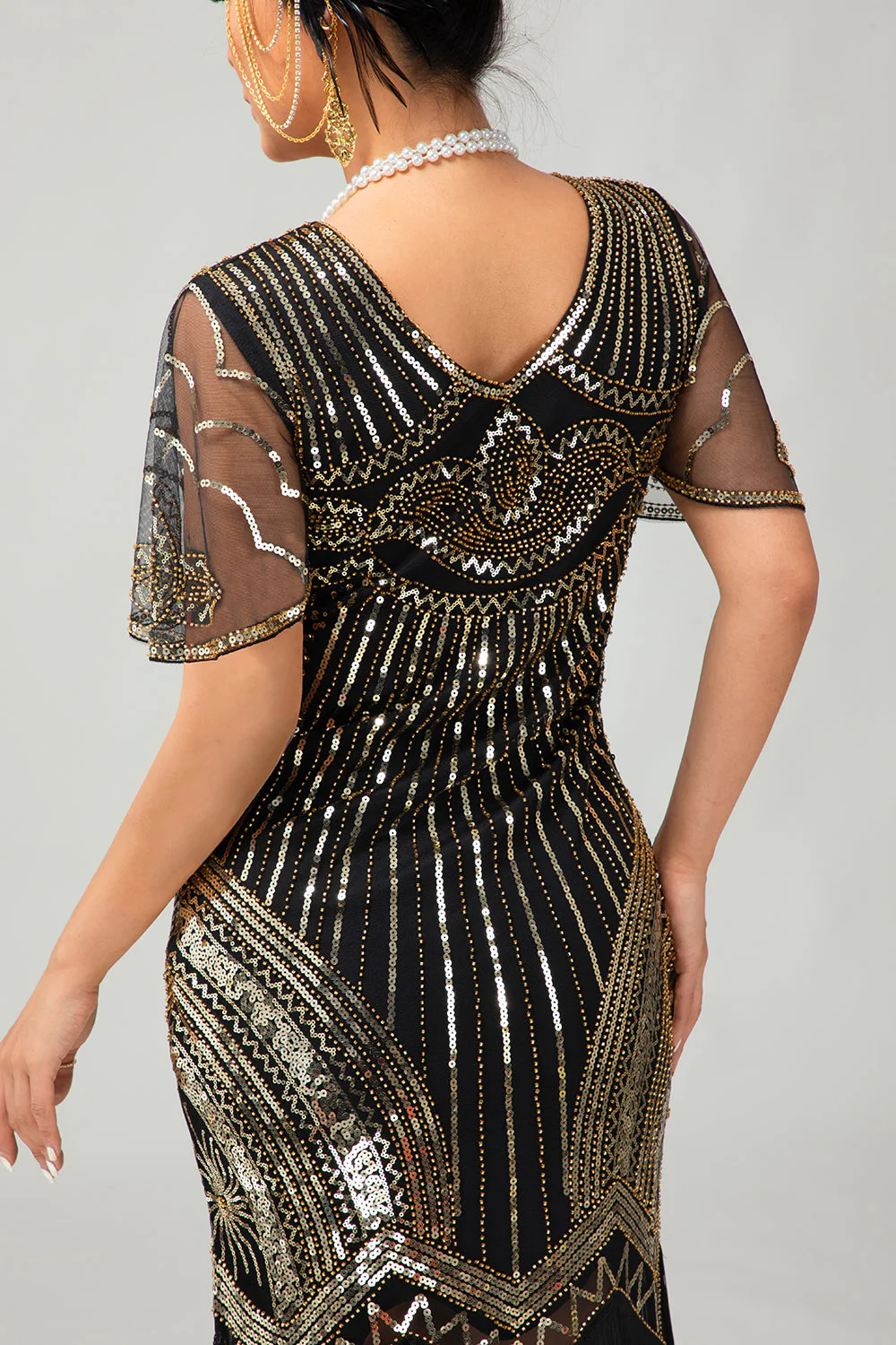 złota cekinowa sukienka bodycon z lat 1920. z frędzlami - Image 5