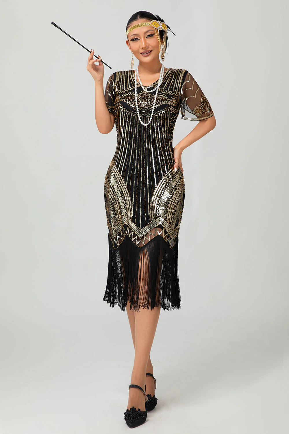 złota cekinowa sukienka bodycon z lat 1920. z frędzlami - Image 6