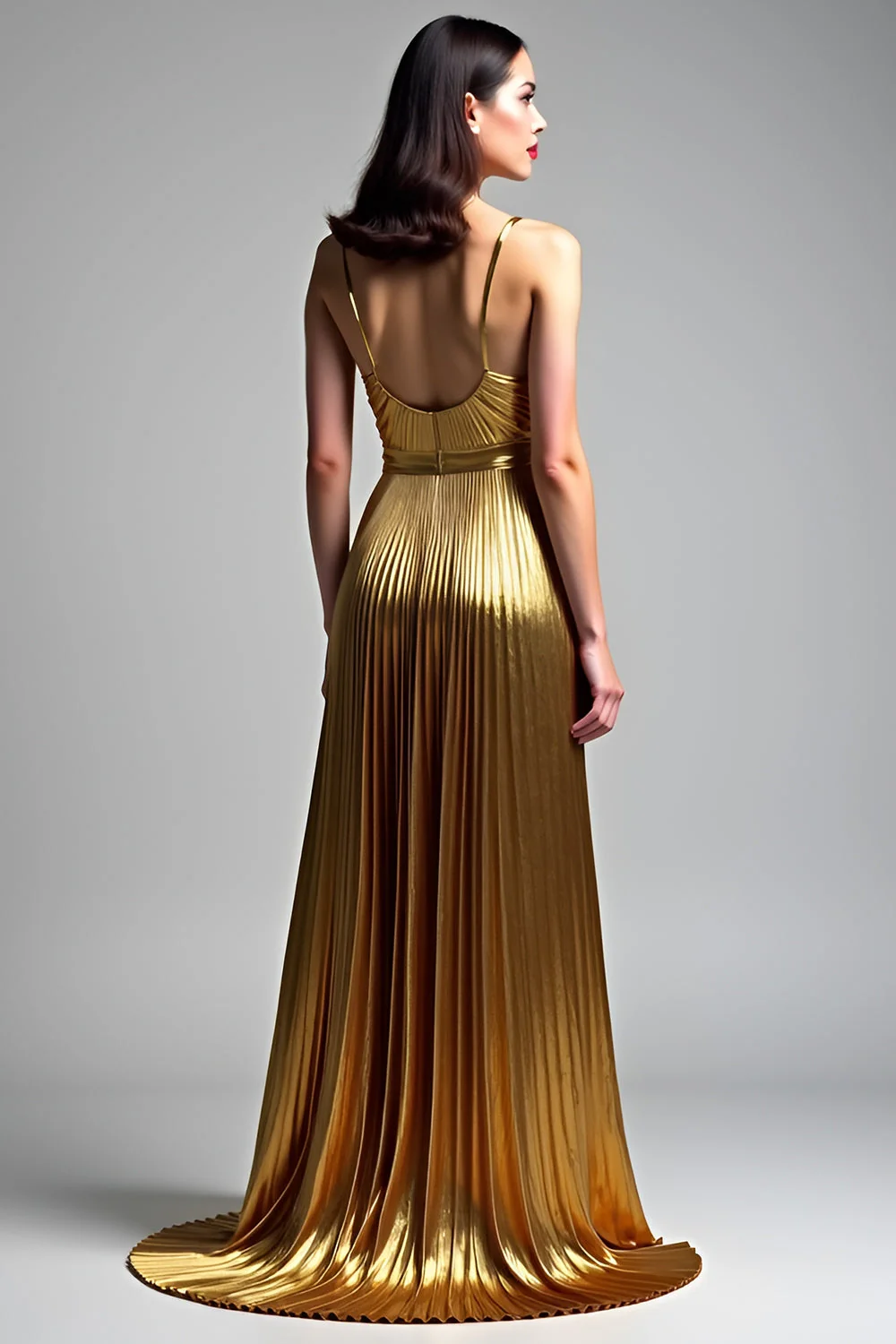 Złota linia Spaghetti Ramiączka Ruched Sukienka na studniówkę - Image 3