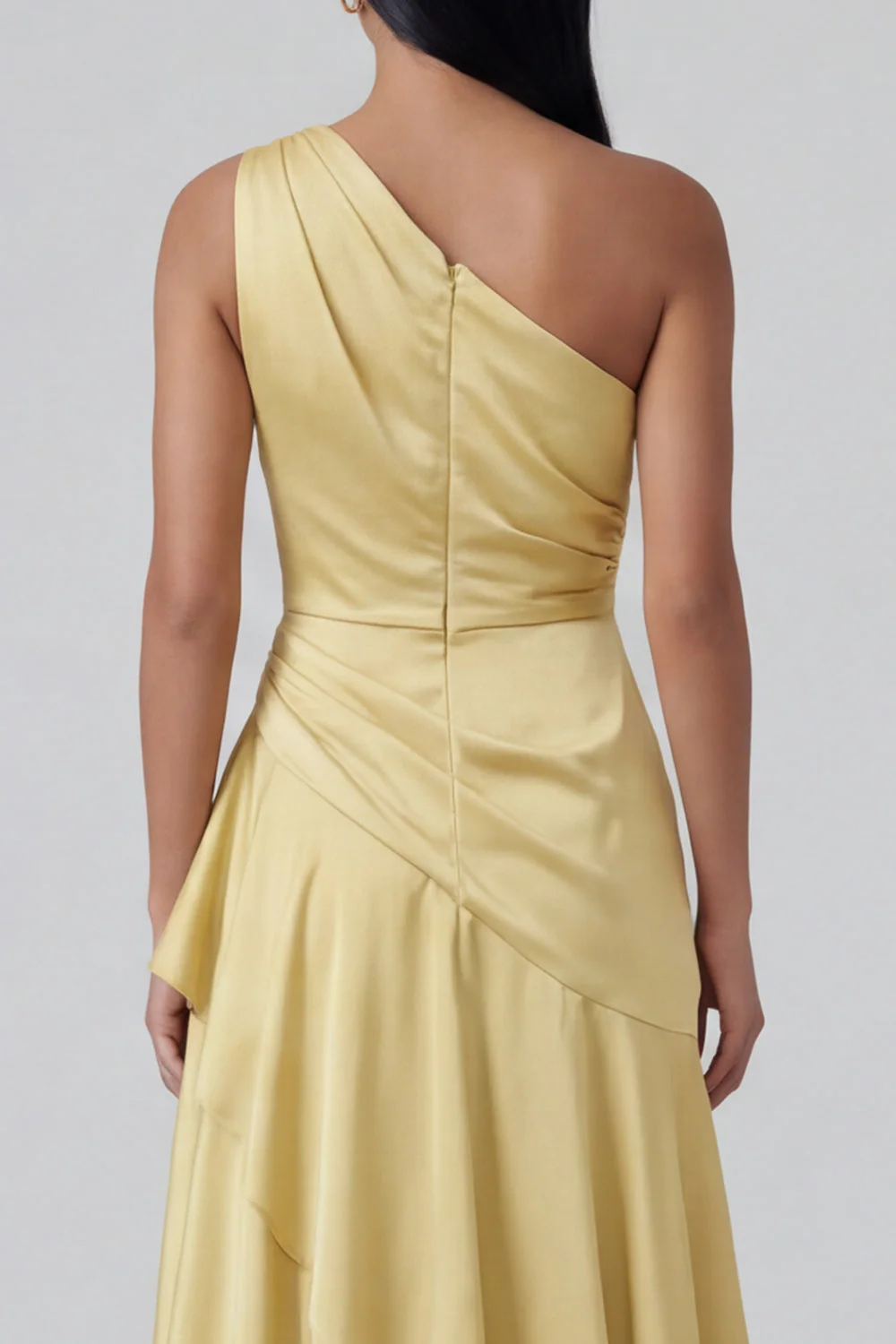 Żółta falbania, elegancka sukienka na jedno ramię - Image 5