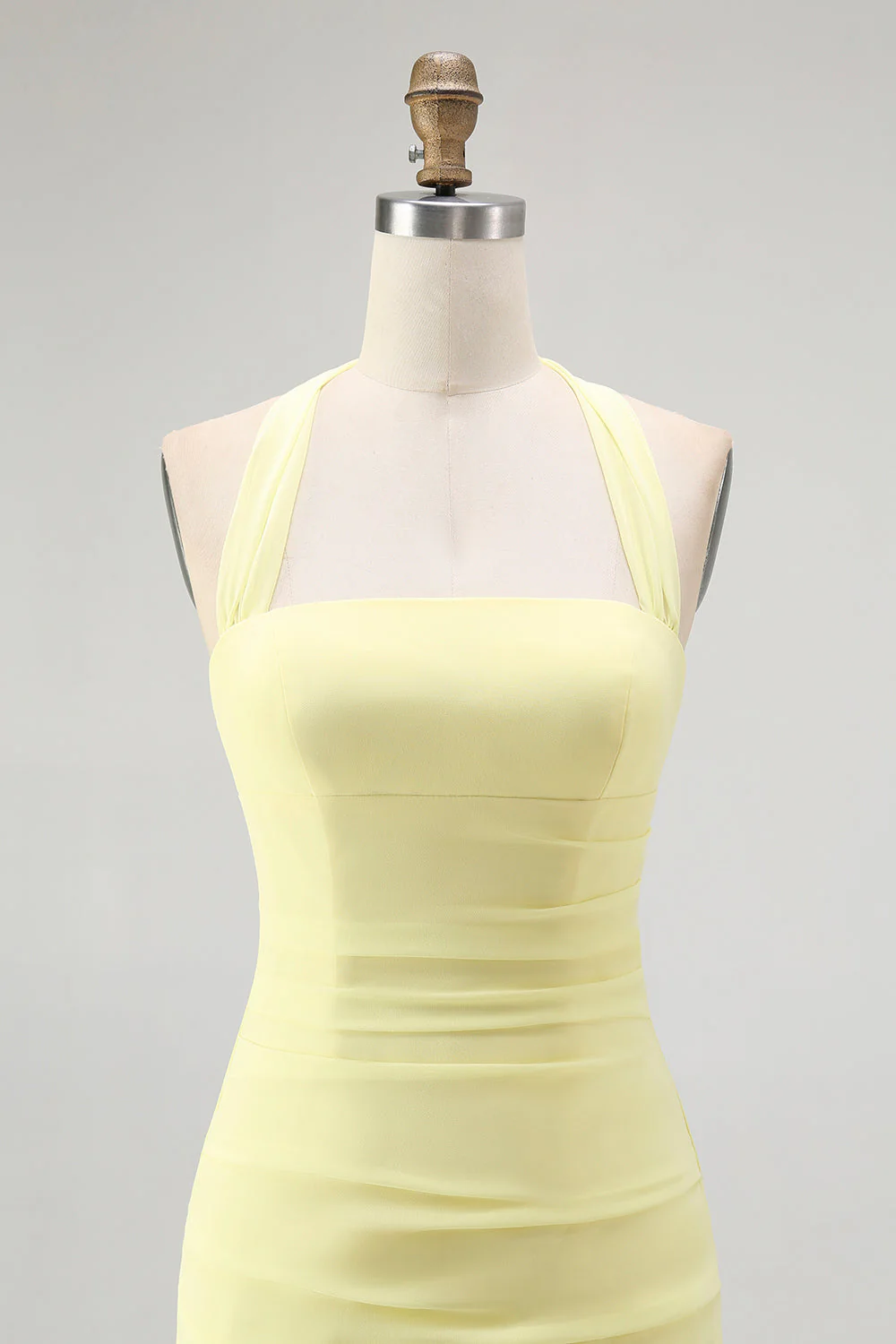 Żółta Halter Shaled Chated Back Długa Sukienka Druhny - Image 4