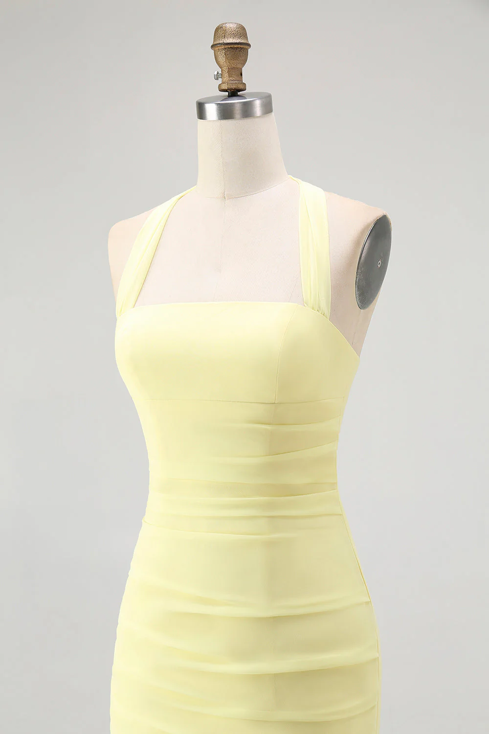 Żółta Halter Shaled Chated Back Długa Sukienka Druhny - Image 6