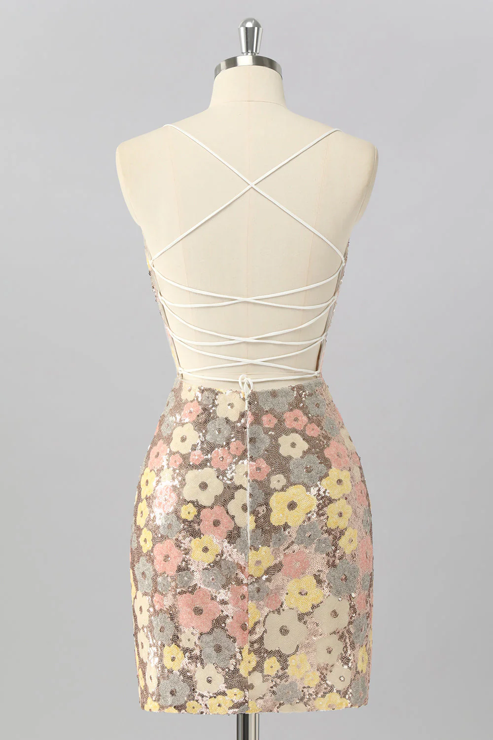 Żółta kwiatowa cekinowa sukienka bodycon mini homecoming - Image 2