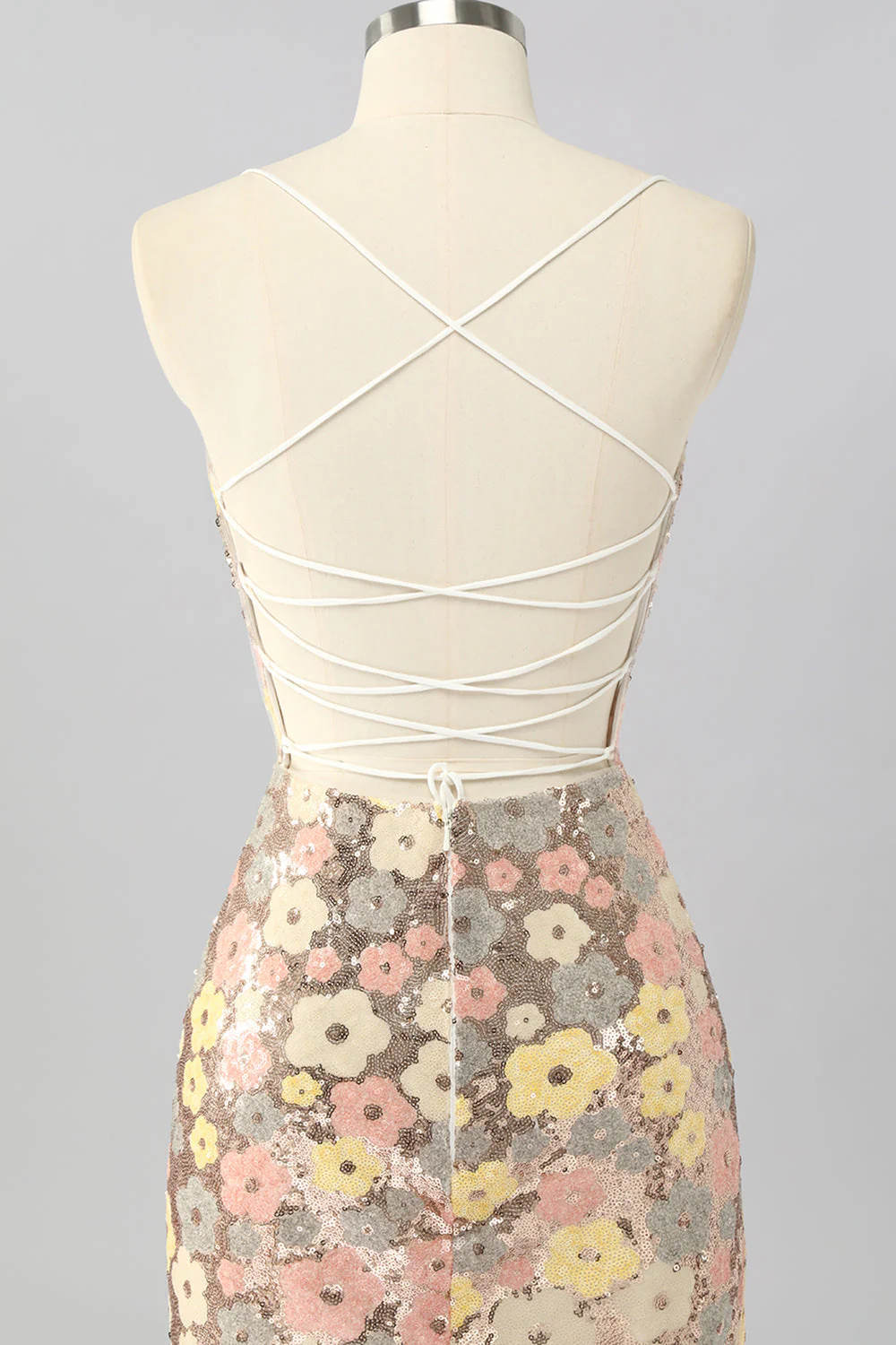 Żółta kwiatowa cekinowa sukienka bodycon mini homecoming - Image 5