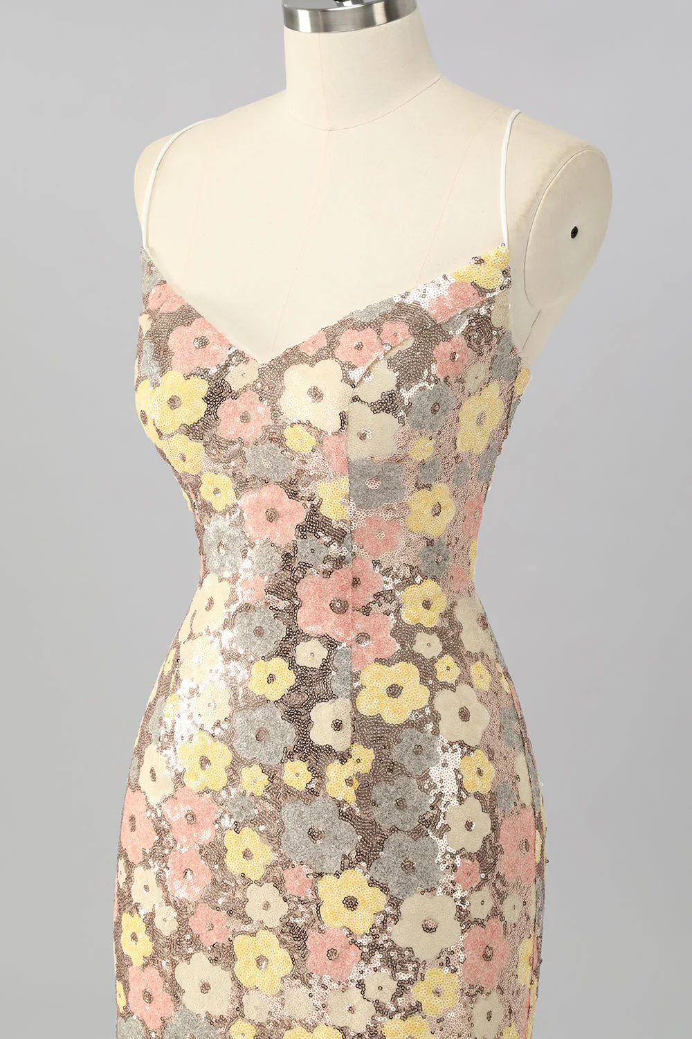 Żółta kwiatowa cekinowa sukienka bodycon mini homecoming - Image 6
