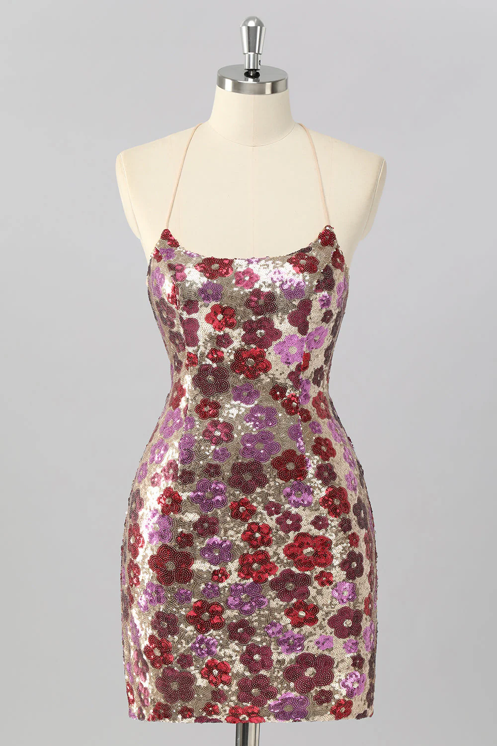 Żółta kwiatowa cekinowa sukienka bodycon mini homecoming - Image 7