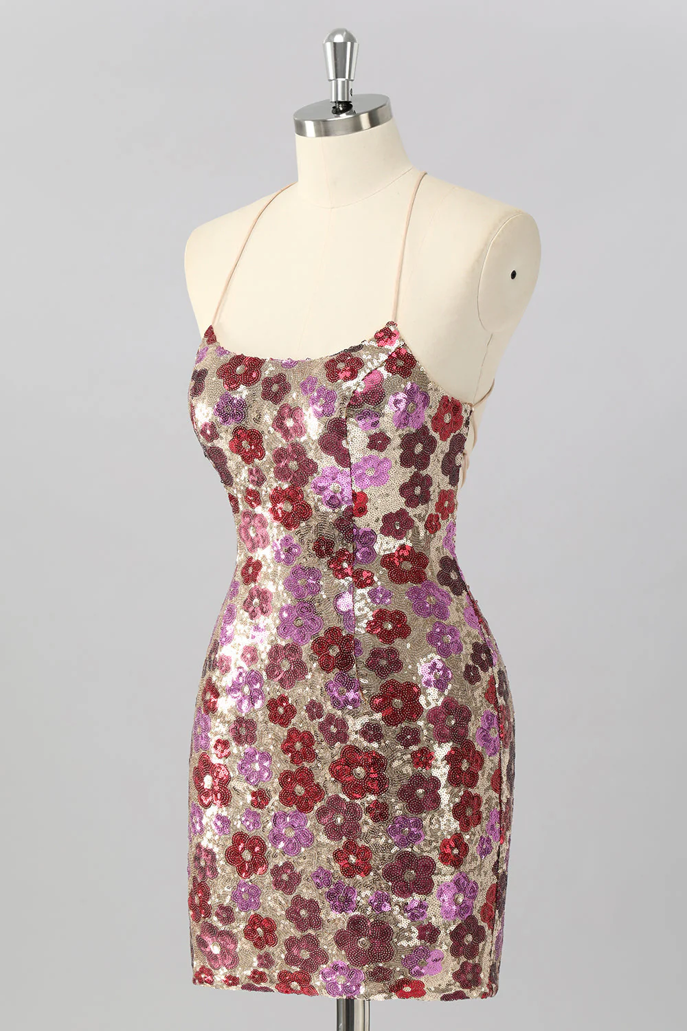 Żółta kwiatowa cekinowa sukienka bodycon mini homecoming - Image 9