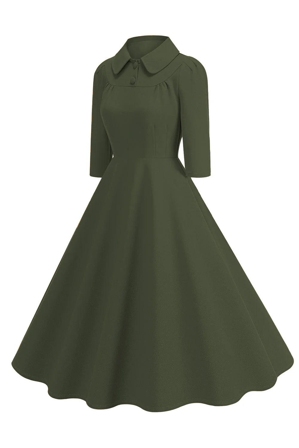 Żółty Piotruś Pan Kołnierz Długie Rękawy Sukienka Midi W Linii A 1950 - Image 8